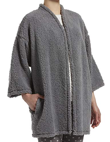 HUE Women's Cozy Cardigan Robe, Silver Filigree - Fuzzy, L/XL