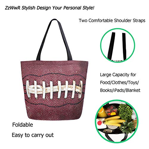 Chic Extra Large Shoulder Grocery Tote Bag, 3D Close Up Of American Football Print Canvas Reusable Handle Bags for Men Women Gym Weekender Picnic Beach Travel Home Storage Market Shopping3