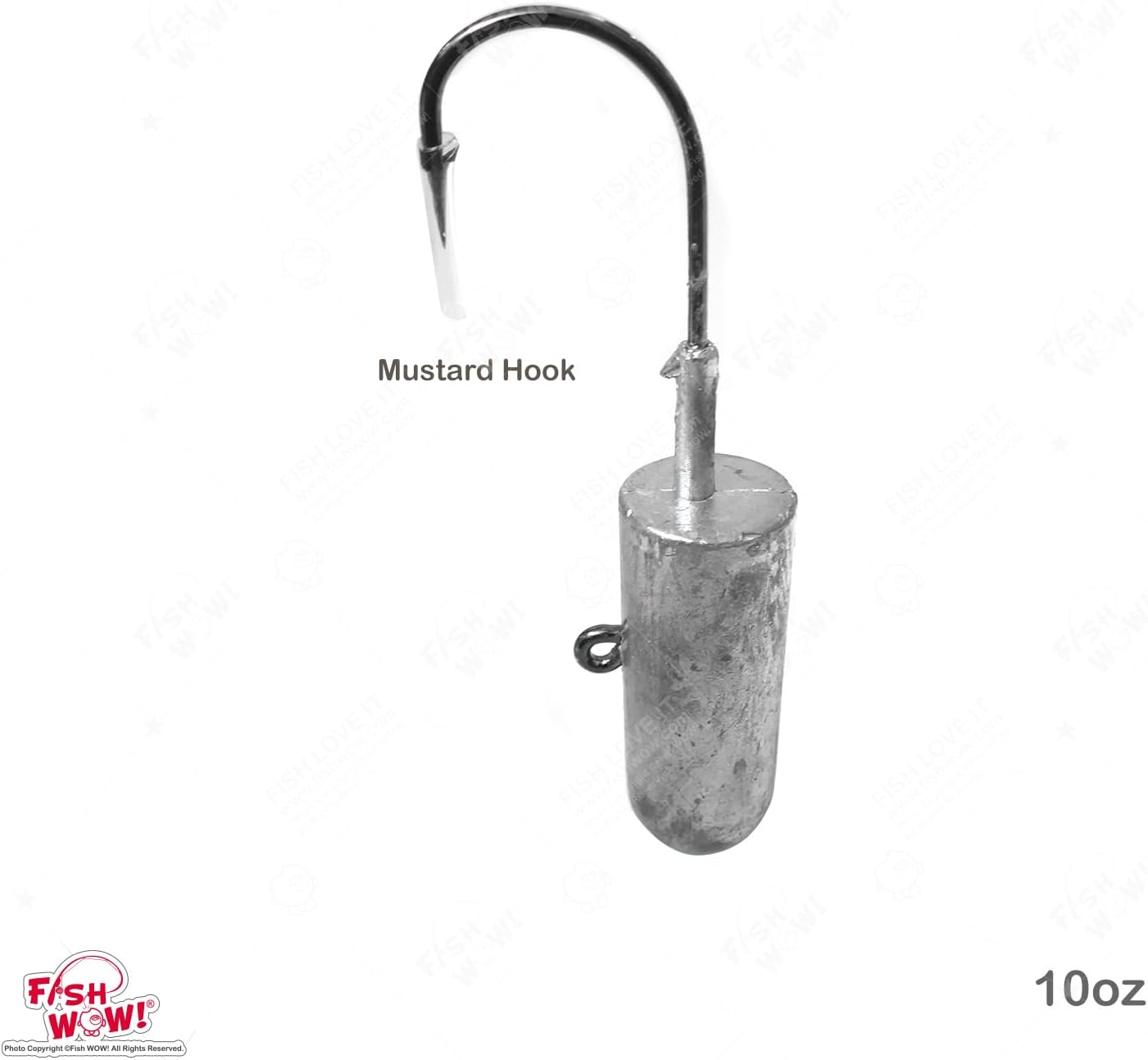 5pcs Fish WOW!® 10oz Bullet Jighead with 32786 MUSTAD 10/0 Hook 2X Strong Black Nickel Hooks unpainted Jig Heads - Plain