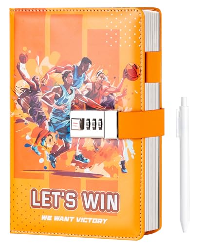 CAGIE Diary with Lock for Teens Who Like Basketball, Gifts for Teen Girls and Boys 12-18 Securely Guard Secrets Journal with Lock, 5.5 x 8.1 Inch Refillable Diary with Pen