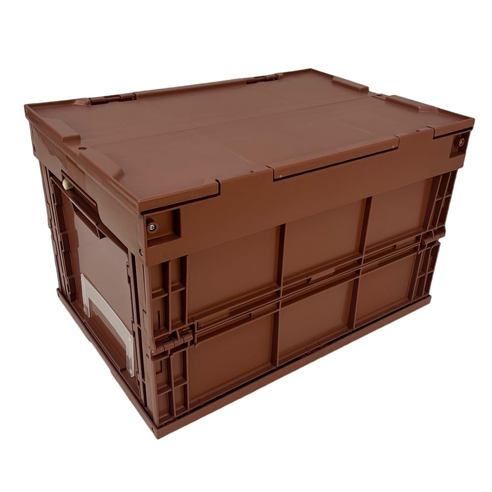 専用松本産業 折りたたみコンテナ 50L フタ付き 1面扉付き 窓付き4個セット 松本産業 折りたたみコンテナ 50L 1面扉付き ブラック / クリア