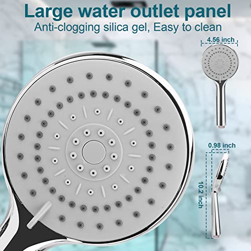 Handheld Shower Head With Hose And Hook: High Pressure Showerhead, 5 Settings, Mayyaya Rainfall Shower Heads- Large Panel, High Flow Shower Heads, Built-In Power Wash To Clean Tub, Tile & Pets, Chrome #TOP2