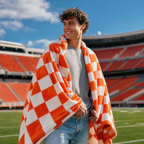 Image of BEDELITE Plaid Throw Blanket for Checker Neyland, Orange & White 50 inchx60 inch