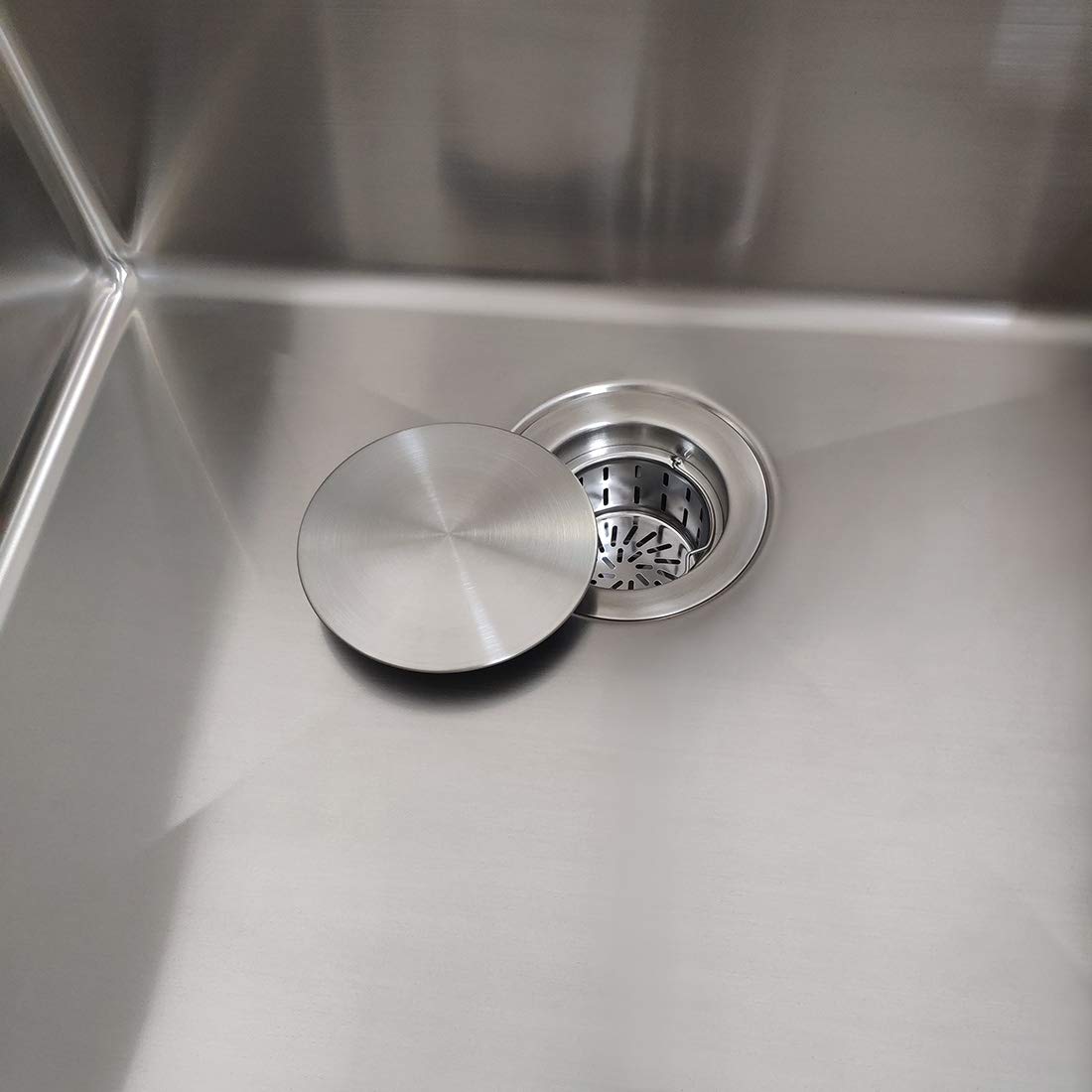 GZILA Kit de montaje de colador de drenaje de fregadero de cocina de 3.5 pulgadas con tapa plana de decoración de tapón, reemplazo de cesta de residuos profunda extraíble, desagües de níquel cepillado