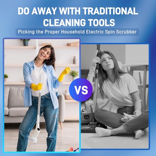 Image of FUNCCUBE Electric Spin Scrubber - Bathtub Shower Scrubber,Bathroom Cleaning Brush Floor Brushes with Long Handle,Power Cordless Automatic Handheld Mop Cleaner for Bath Tub Kitchen Tile Grout Hardwood