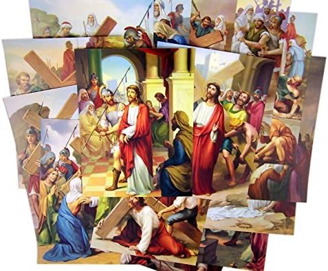 Estaciones de regalos religiosos católicos de la cruz ilustrado cartulina 14 juego de imágenes 8 pulgadas