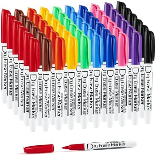 Volcanics Bulk Dry Erase Markers, Fine Tip, Low Odor, 10 Colors, 60 Pack