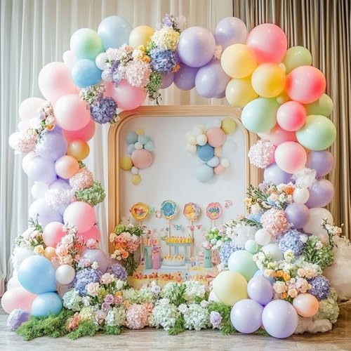 Image of RUBFAC 129pcs Pastel Balloons Different Sizes 18 12 10 5 Inch, Macaron Rainbow Easter Balloon Arch Kit for Baby Shower Birthday Party Gender Reveal Garland Decoration