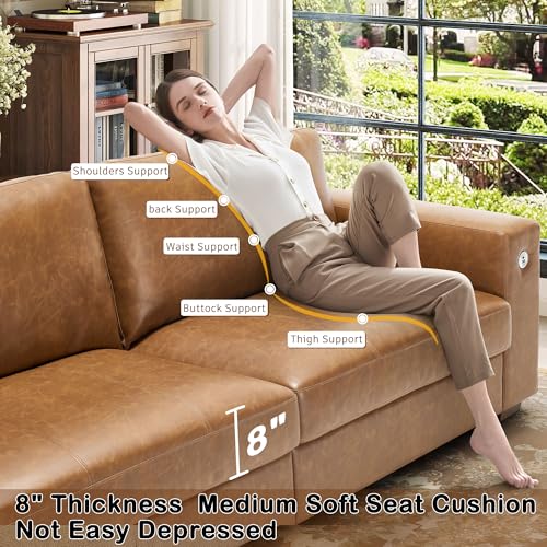 Image of Hanherry Faux Leather 89 inch Sofa for Living Room, Modern Comfy Sofa with Medium Firm Seat Cushion, Removable Cover,Wide Armrest,USB /Type-C Port,Couches for Small Space,Apartment