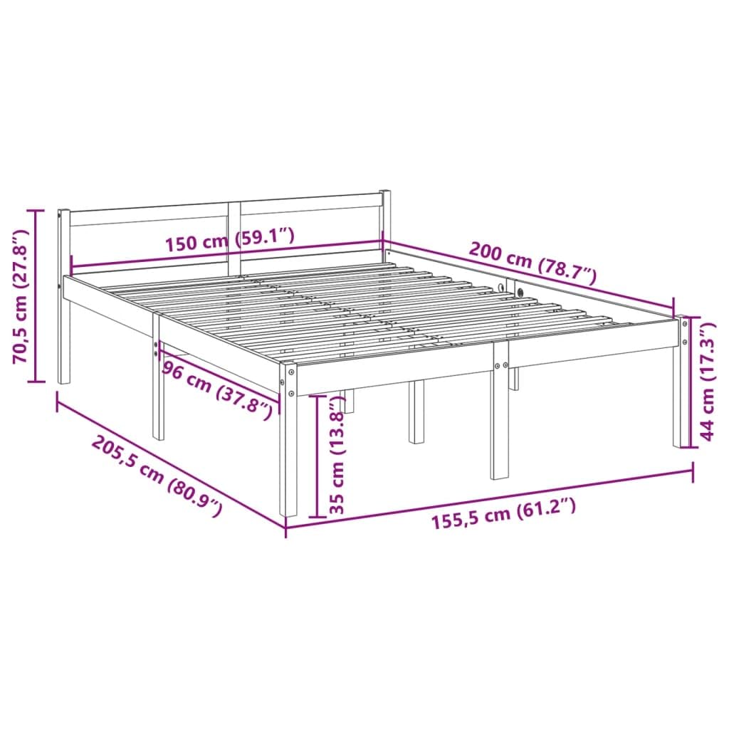 Seniorenbett Weiß 150x200 cm Massivholz Kiefer mit Lattenrost, Kopfteil und Stauraum, Robustes Bettgestell, seniorengerecht, komfortabel für Schlafzimmer