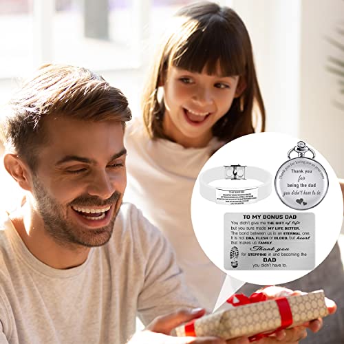 Image of Bonus Dad Pocket Watch,Bonus Dad Bracelet,Bonus Dad Card,Stepdad Card,Bonus Dad Gifts from Daughter,Stepdad Gifts from Daughter,Gifts for Bonus Dad from Daughter, White, Bonus Dad Gifts from Daughter
