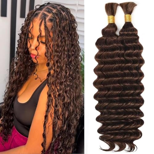 Boho Hair For Braiding Deep Wave Human Braiding Hair 110g 20 Inch #4 Bulk Human Hair Braiding Hair...