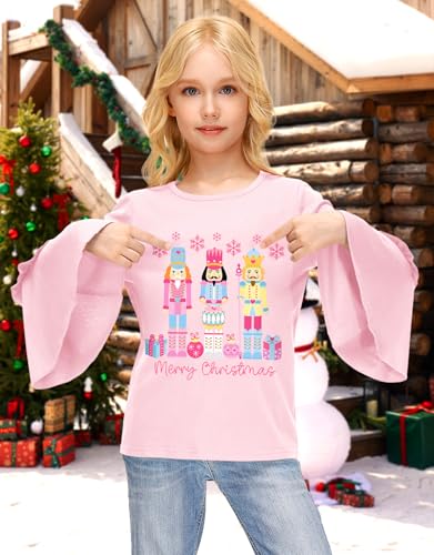 Image of BesserBay Girls Christmas Long Bell Sleeve Ruffle Tunic Top 4-12 Years
