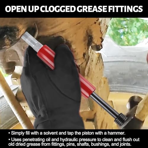 Grease Fitting Cleaning Tool, Cleans and Flushes Out Old Dried Grease from Fittings, Pins, Shafts, Bushings, and Joints. Uses Penetrating Fluid and Hydraulic Pressure, Red by OTW - Image 2