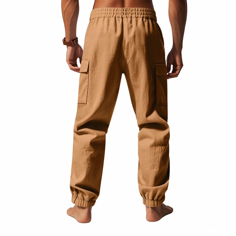 Men's Cargo Pants Side Pockets Elastic Drawstring Waist Casual Parachute Tapered Pants Jogging Workout Trousers3