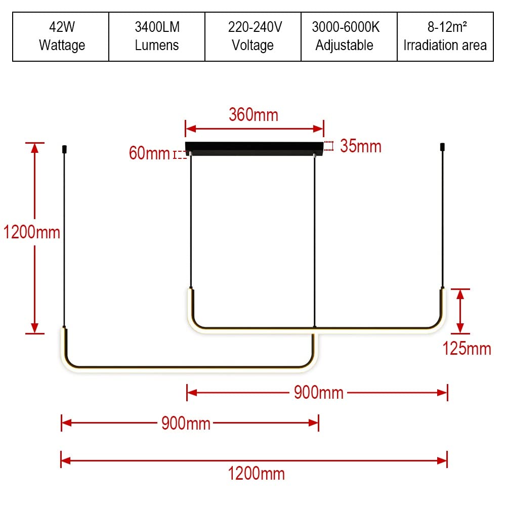 42W LED Hängelampe, LED Pendelleuchte 90cm Esstischlampe, Dimmbar Moderne Hängeleuchte, Hängelampe Esstisch, Kronleuchter Pendellampe Höhenverstellbar für Wohnzimmer Küche Esszimmer