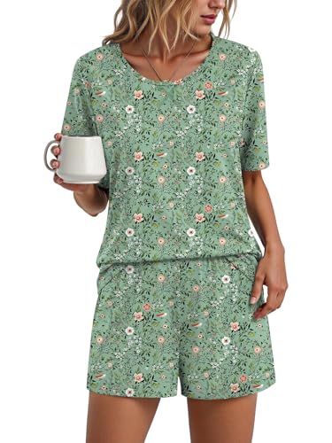 Image of Findsweet Pajama Set for Women 2 Piece Lounge Set Soft Sleepwear Summer Casual Short Pjs Sets with Pockets M-3XL