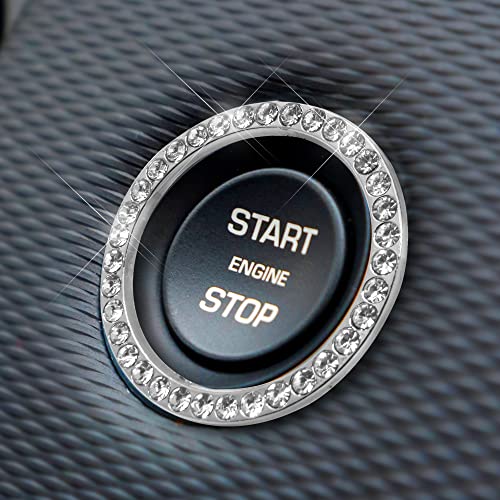 EcoNour Push Start Button Cover (1 Pack) | One Push to Start Button to Personalize Your Car Interior | Attractive Car Bling Accessories for Women Makes Your Car Look Elegant | White
