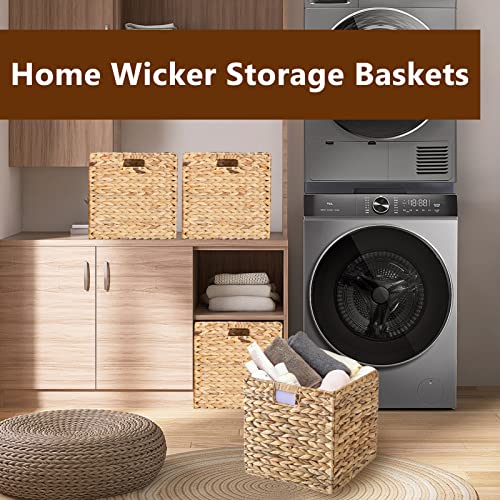 Vk Living Foldable Handwoven Water Hyacinth Storage Baskets Wicker Cube Baskets Rectangular Laundry Organizer Totes For Bedroom, Living Room,Nursery Room, Shelves, Pantry 4 Pack 11.8X11.8X11.8Inch #TOP2