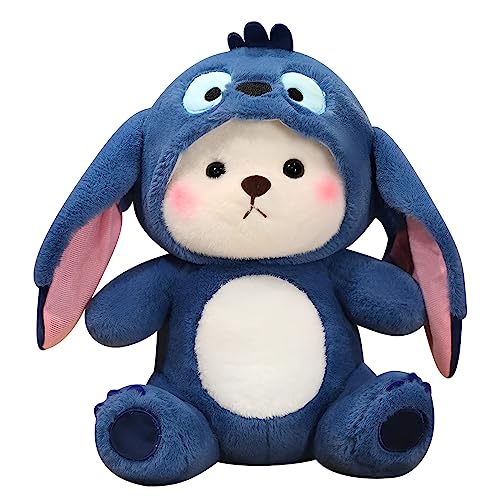 Image of Bilibang Cartoon Plush Cross-Dressing Teddy Bear Plush Toy, Cute Teddy Bear with Removable Stitchhat (Blue StitchBear, 26 inch / 3.4 lb)