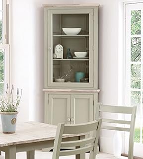 Florence Corner Display Cabinet, Truffle glass corner dresser, 2 door cupboard with shelves. ASSEMBLED
