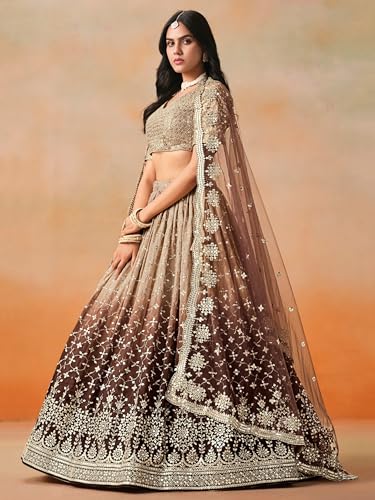 Image of Zeel Clothing Women Georgette Semi stitched Sequins Zari Embroidered Lehenga Choli With Dupatta (7086-Latest, Free size)
