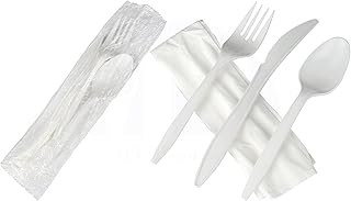 MT Products White Ustensiles en Plastique Individually Wrapped - Cutlery Set Individually Wrapped - Disposable Utensils Set Individually Wrapped Great for Parties - Pack of 50
