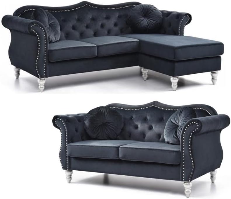 Home Square Juego de muebles de 2 piezas con sofá y sofá biplaza en negro