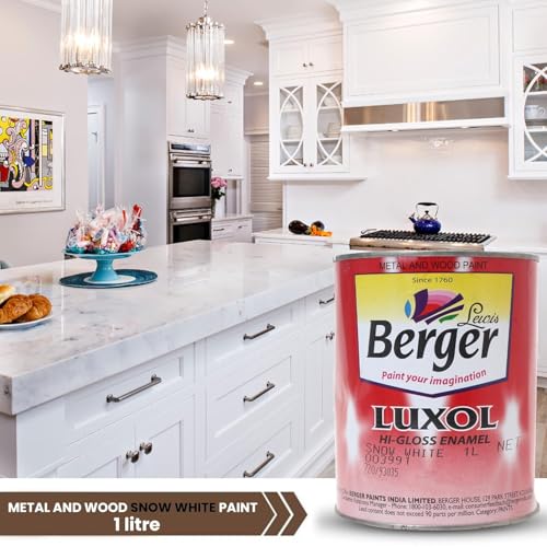 Image of Berger Luxol Hi Gloss Enamel Paint Snow White 1 Liter | Fast Drying & Easy to Apply | High Gloss Finish for Elegant Look | Ideal for Fresh Painting & Repainting | Durable Interior & Exterior Use