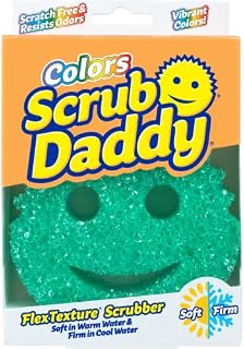 Scrub Daddy Colors, Green Scrubber, Cleaning Sponges for Washing Up, Dish & Kitchen Sponge as Used by Mrs Hinch, Non Scratch Scrubbing, with FlexTexture Firm & Soft Design, Dishwashing Safe