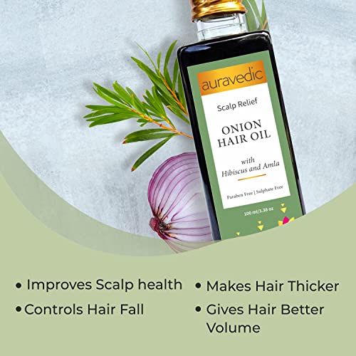 Image of Auravedic Onion Hair Oil Scalp Relief Ayurvedic Hair Oil With Tea Tree Oil For Hair 100ml Amla Hair Oil For Men Herbal Hair Oil For Women Paraben Free