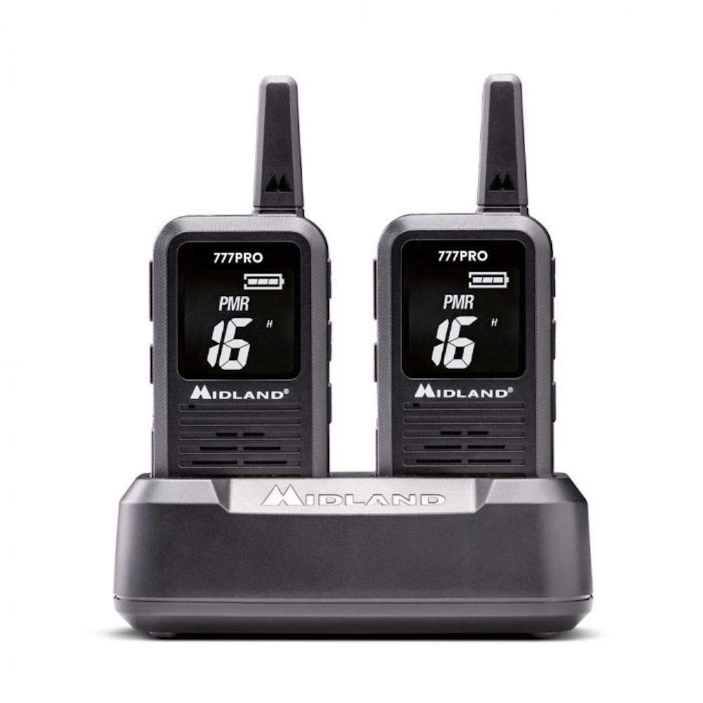 Midland - Walkie Talkie 777 Pro, 2 Ricetrasmittenti Professionali per Security, 85 Canali - 16 PMR446/69 LPD, 38 CTCSS e 104 DCS, Autonomia 14H, Copertura 6Km, Display Digitale, Batterie Ricaricabili