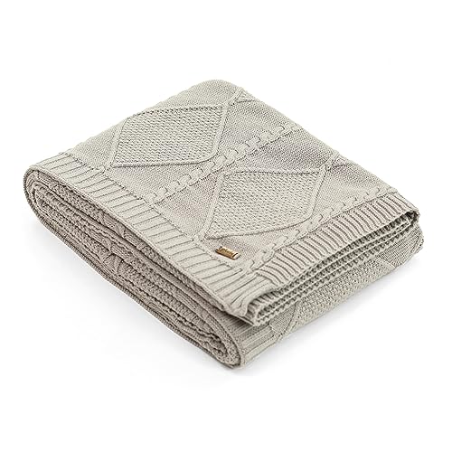 Image of Pluchi Cable Moss Cotton Knitted All Season AC Throw Blanket (125cm X 150cm) (Cool Grey)