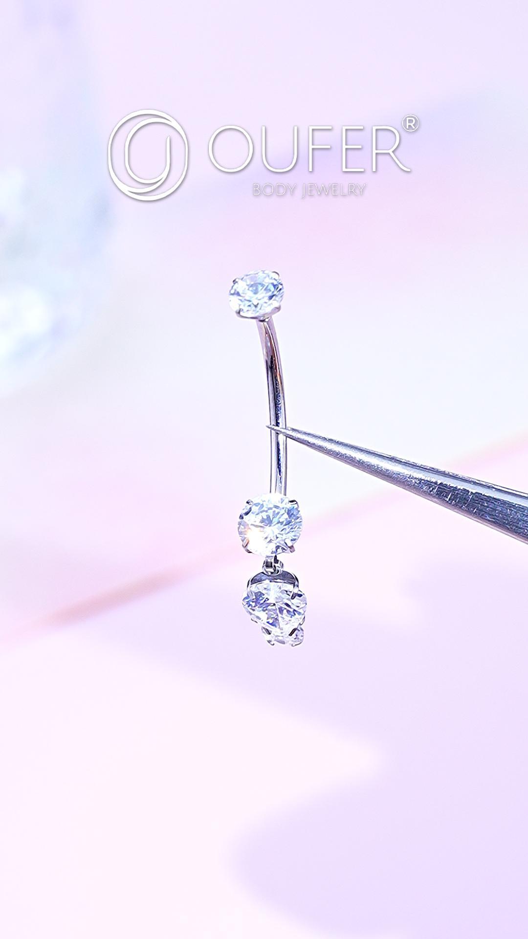 OUFER Piercing Nombril Titane G23 14G - Cœur Or Avec CZ Clair, Longueurs 8/10/12/14/16mm