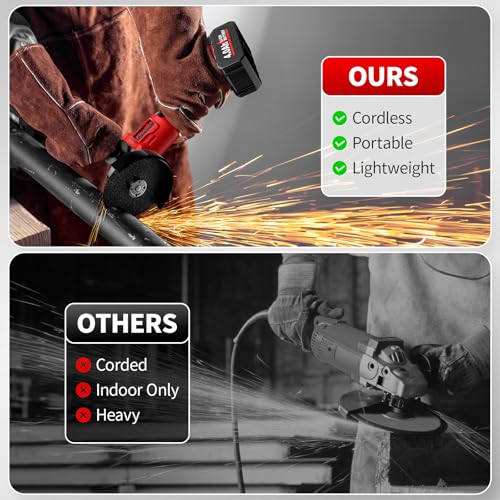 FULLYEA Cordless Angle Grinder 4-1/2 inch, Power Angle Grinder with 2x4.0Ah Battery, 10000 RPM Brushless Metal Grinder with Cutting Wheels, Electric Grinder Tool for Wood Metal Cutting & Grinding - Image 7