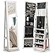 SONGMICS Schmuckschrank, Standspiegel, Spiegelschrank, mit Ganzkörperspiegel, um 360° drehbar, Schmuckaufbewahrung, abschließbar, mit Schlüsseln, Geschenkidee, weiß mit Grauer Holzmaserung JBC62W