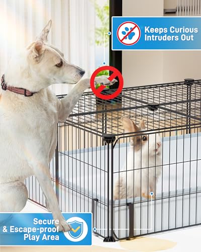 BUCATSTATE 20 Panels Guinea Pig Cages, Rabbit Cage Indoor with Waterproof Mat, 56 L x 24 W x 12 H Small Animal Cage with Door for Guinea Pigs, Bunny, Hedgehogs, Chinchillas