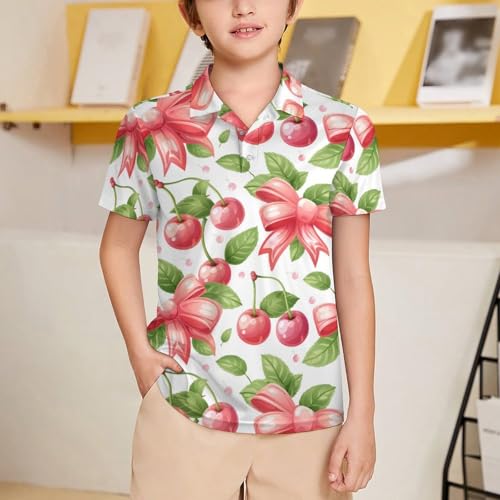 Boys' Classic Polo Shirts Short Sleeve Moisture-Wicking Golf & Tennis Shirts for Youth Teens Cartoon Cherries2