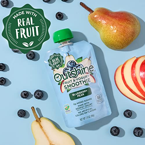 Outshine Blueberry Pear Yogurt Smoothie Pouches - Fruit Pouches, Ready-To-Drink Smoothies, Kids & Adults Pureed Foods - Fruit Pouches For Kids & Adults, Smoothie Drink - (24 Count) #TOP2