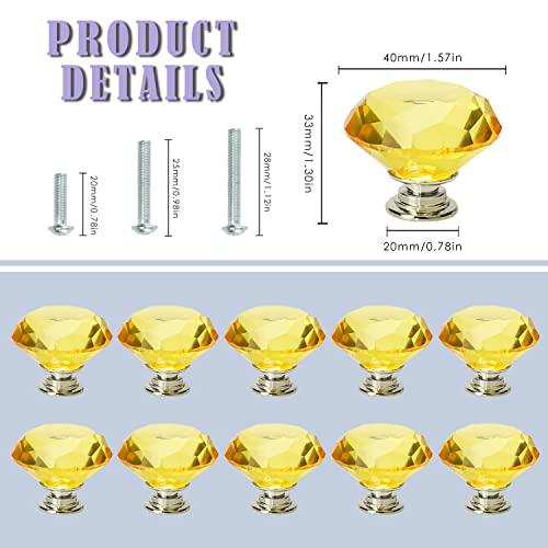 JIABOSE 10pcs 30mm Yellow Crystal Door Knobs for Cabinet Drawer Wardrobe Home Decorating with Silver Base - Image 3