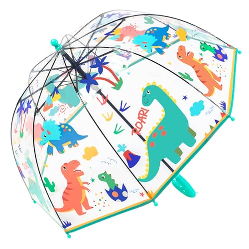 Kids Clear Bubble Umbrella, Green Dinosaur Design