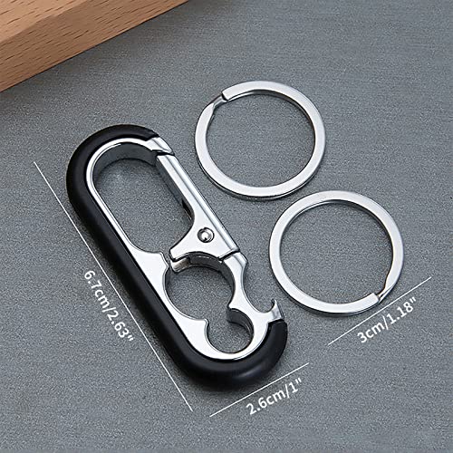 Wapsat Keychain For Men - Bottle Opener Keychain With 2 Rings, Quick Release, Zinc Alloy, Black - Perfect Car Keychain (Black+Blue) #TOP4