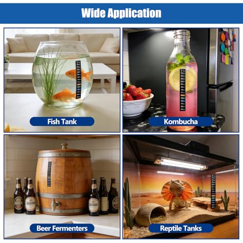 Image of Adhesive Fish Tank Thermometer Strip Aquarium Thermometer Sticker Display 64-93 ℉ (18-34 ℃) Brewing Thermometer Test Strip 6 PCS