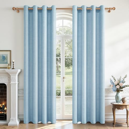 CUTEWIND Rideaux Voilage Lin Naturel Semi-Transparent à Oeillet Voilages Intérieurs, Rideau Voile Bleu pour Salon Moderne Fenetre Chambre Baie Vitrée Porte,...