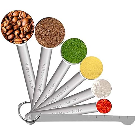 Measuring Spoons Set of 6 with bonus Leveler, Stainless Steel Stackable Tablespoon Teaspoon for Dry and Liquid Ingredients Cover