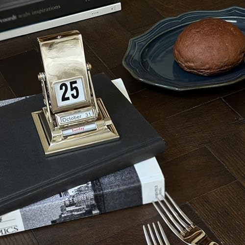 Calendario de escritorio de metal con tapa para manualidades, calendario de negocios creativo, calendario perpetuo, para adornos de escritorio de oficina