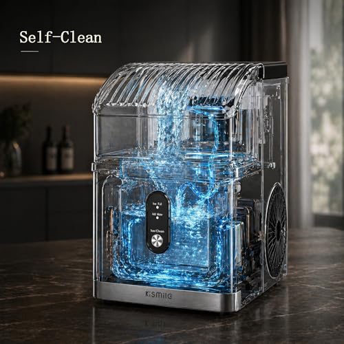 Image of Kismile Nugget Ice Maker Countertop, Sonic Ice Maker with 35Lbs /24H, First Ice in 7 Mins, 1.2L Water Tank, Ice Basket Holds 2.2Lbs, Self-Cleaning Pebble Ice Machine for Home Kitchen Office Bar(Silver)