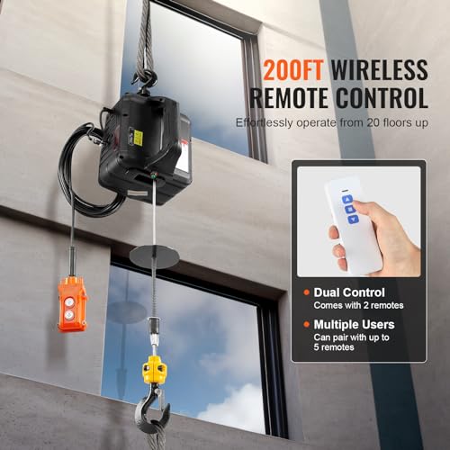 VEVOR 3in1 Electric Hoist Winch Crane, 1100lbs Material Handling Tool, Wired and Wireless Remote Control, Overload Protection for Garage, Warehouses, and Factories, Comes with Gloves