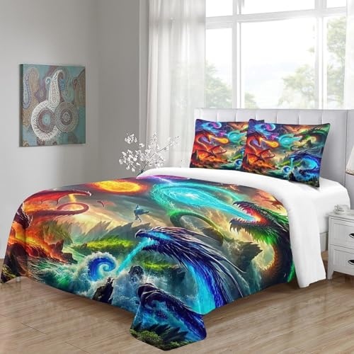 Housse de couette dragon anti-plis en microfibre douce avec fermeture éclair - 5