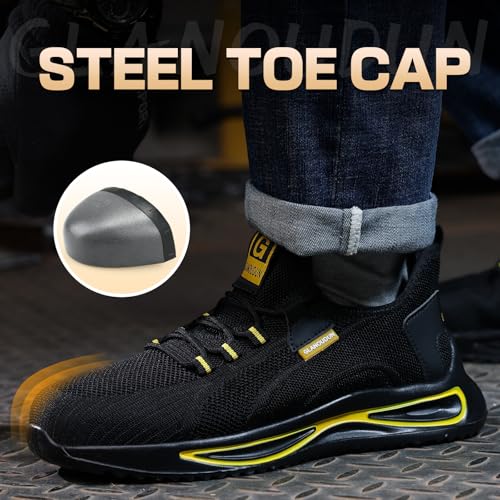 Image of GLANOUDUN Steel Toe Work Shoes for Men, Lightweight Black Work Shoes with Puncture Resistant Midsole, Comfortable Safety Footwear for Warehouse Construction